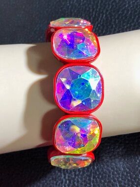 AB Crystal Rhinestone RED Enamel Stretch Bracelet Barbiecore 8200